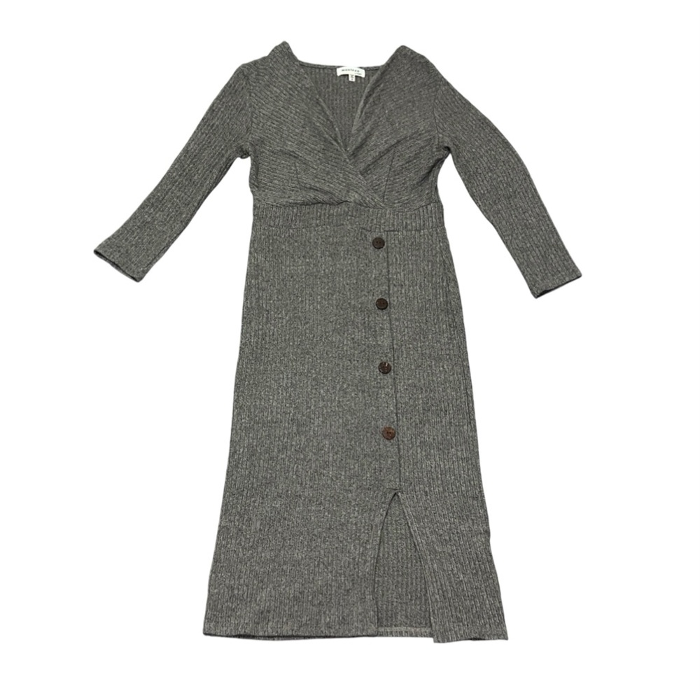 Monteau Los Angeles Grey Bodycon Midi Dress Women’s Size Small 3/4 Sleeves Cute